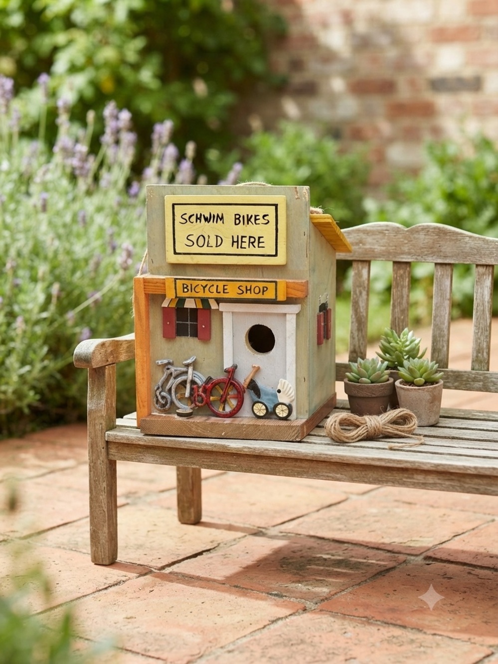 Vintage Handmade "Bicycle Shop" Wooden Birdhouse – Unique Collectible